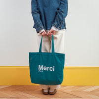 Merci - Tote Bag en coton - Bleu canard & Blanc