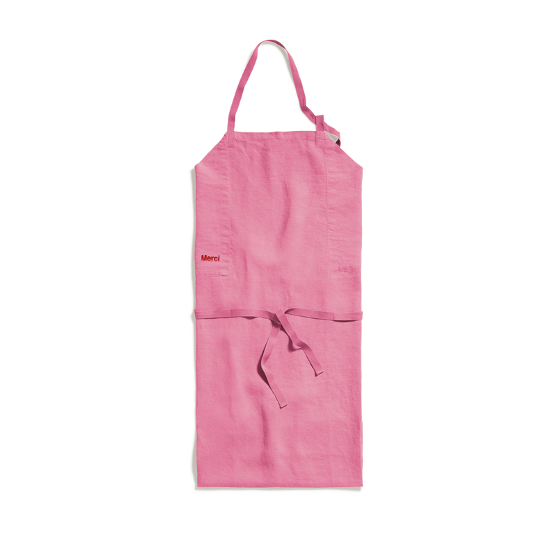Tablier en lin lavé - Rose Garance