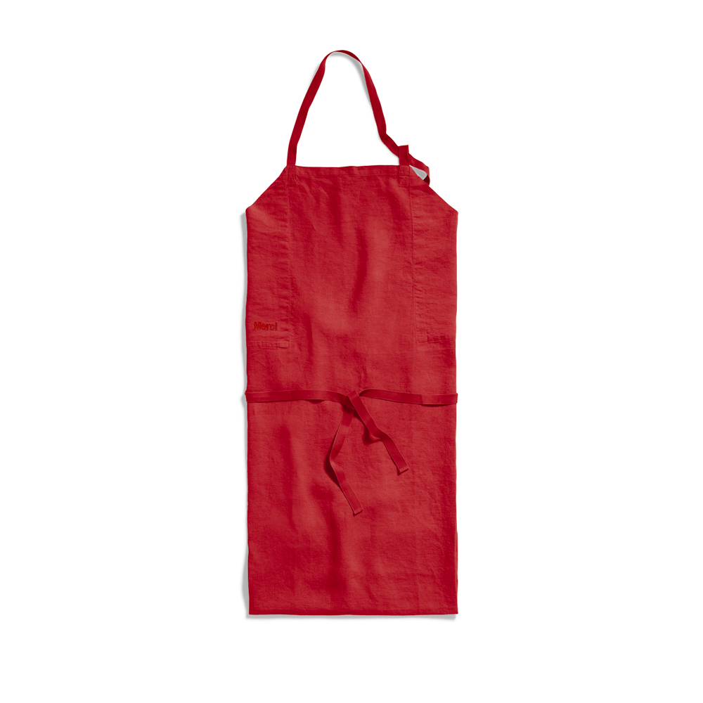 Washed linen apron - Vermilion Red – Merci Paris