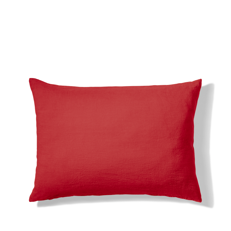 Coussin rectangle en lin lavé - Rouge Vermillon