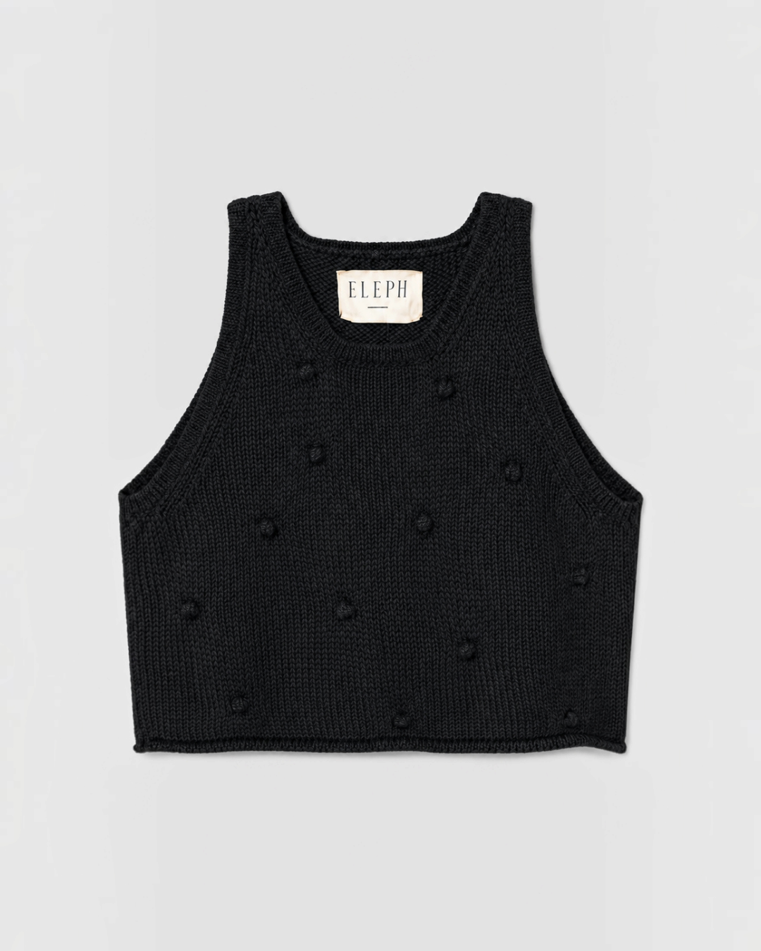 Pull sans manches Merci Paris ELEPH en laine et alpaga noir avec texture popcorn en relief et coupe courte boxy