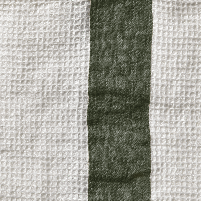Serviette de bain en lin - Nid d'abeille - Bande Vert Oxyde