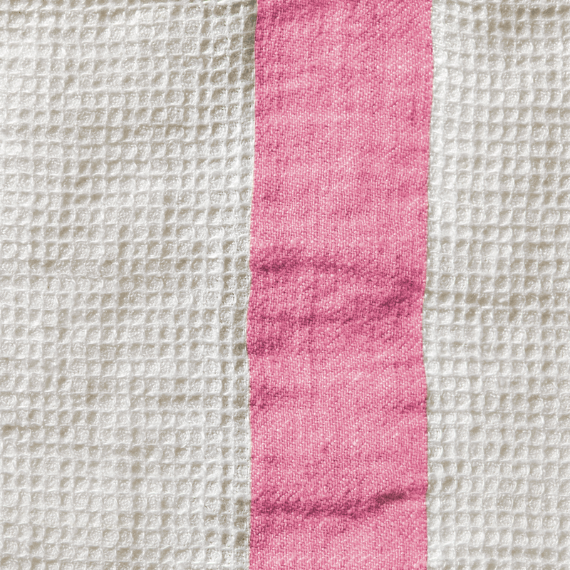 Serviette de bain en lin - Nid d'abeille - Bande Rose Garance