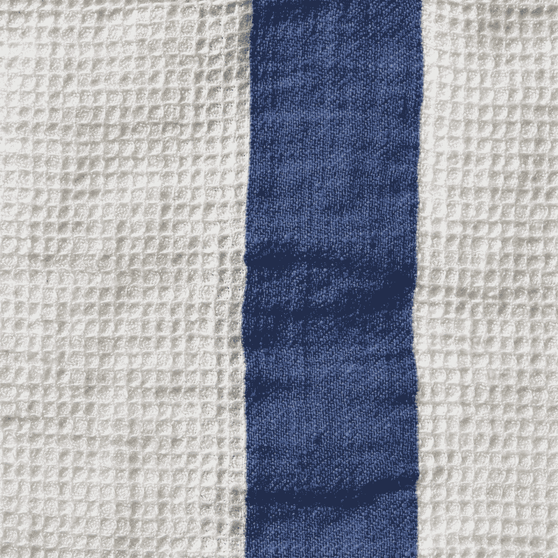 Serviette de bain en lin - Nid d'abeille - Bande Bleu Shibori