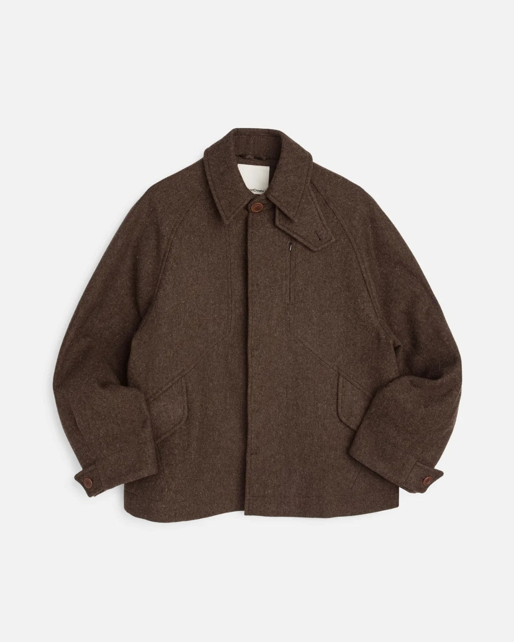 Veste oversize Merci Paris YMC Harrison en drap de laine marron avec col à patte amovible et poches à rabat