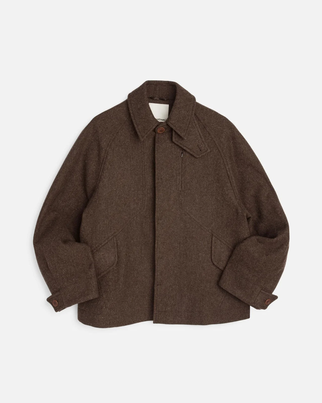 Veste oversize Merci Paris YMC Harrison en drap de laine marron avec col à patte amovible et poches à rabat