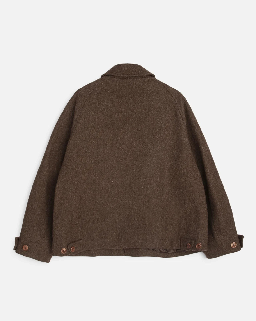 Vue arrière de la veste oversize marron YMC en drap de laine Melton, proposée par Merci Paris
