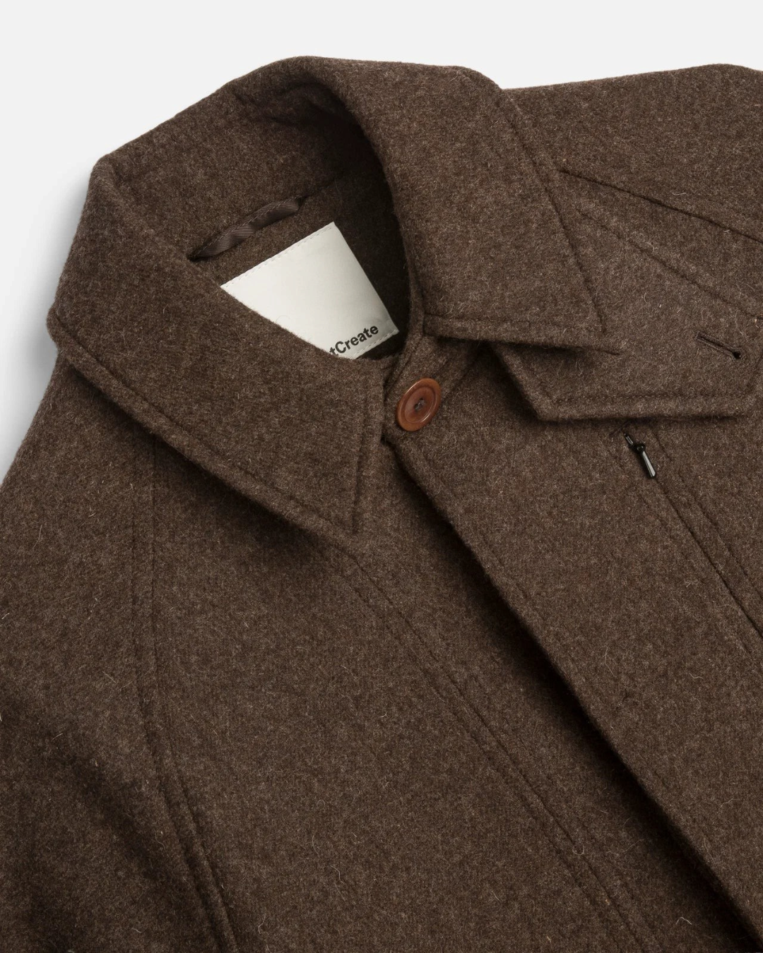 Veste Harrison Merci Paris en drap de laine Melton marron avec col classique et fermeture à boutons dissimulés
