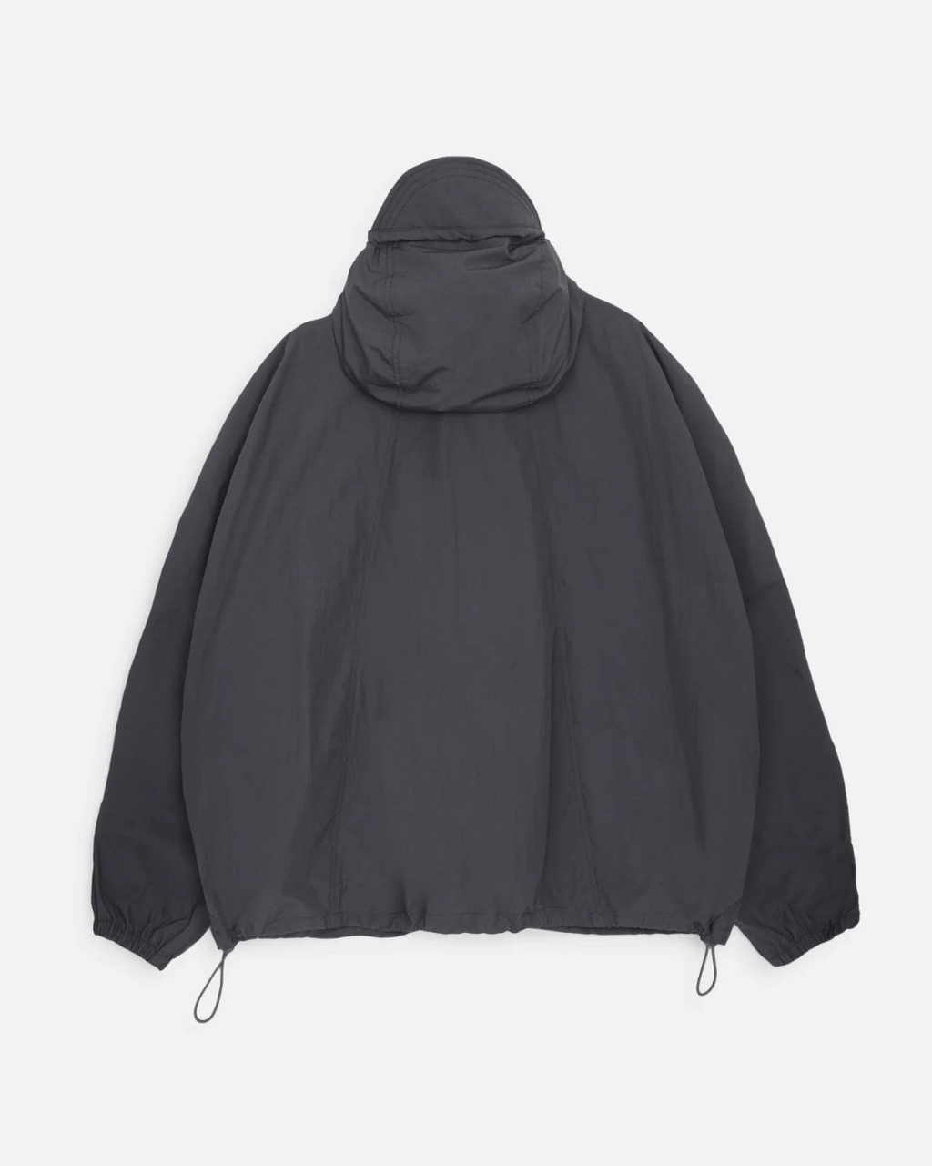 Vue arrière de la veste grise YMC Bonehead par Merci Paris, coupe oversize avec capuche et cordon de serrage