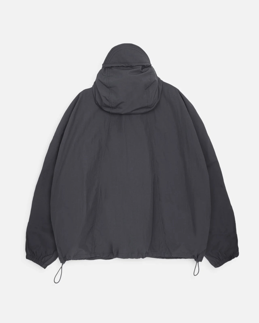 Vue arrière de la veste grise YMC Bonehead par Merci Paris, coupe oversize avec capuche et cordon de serrage