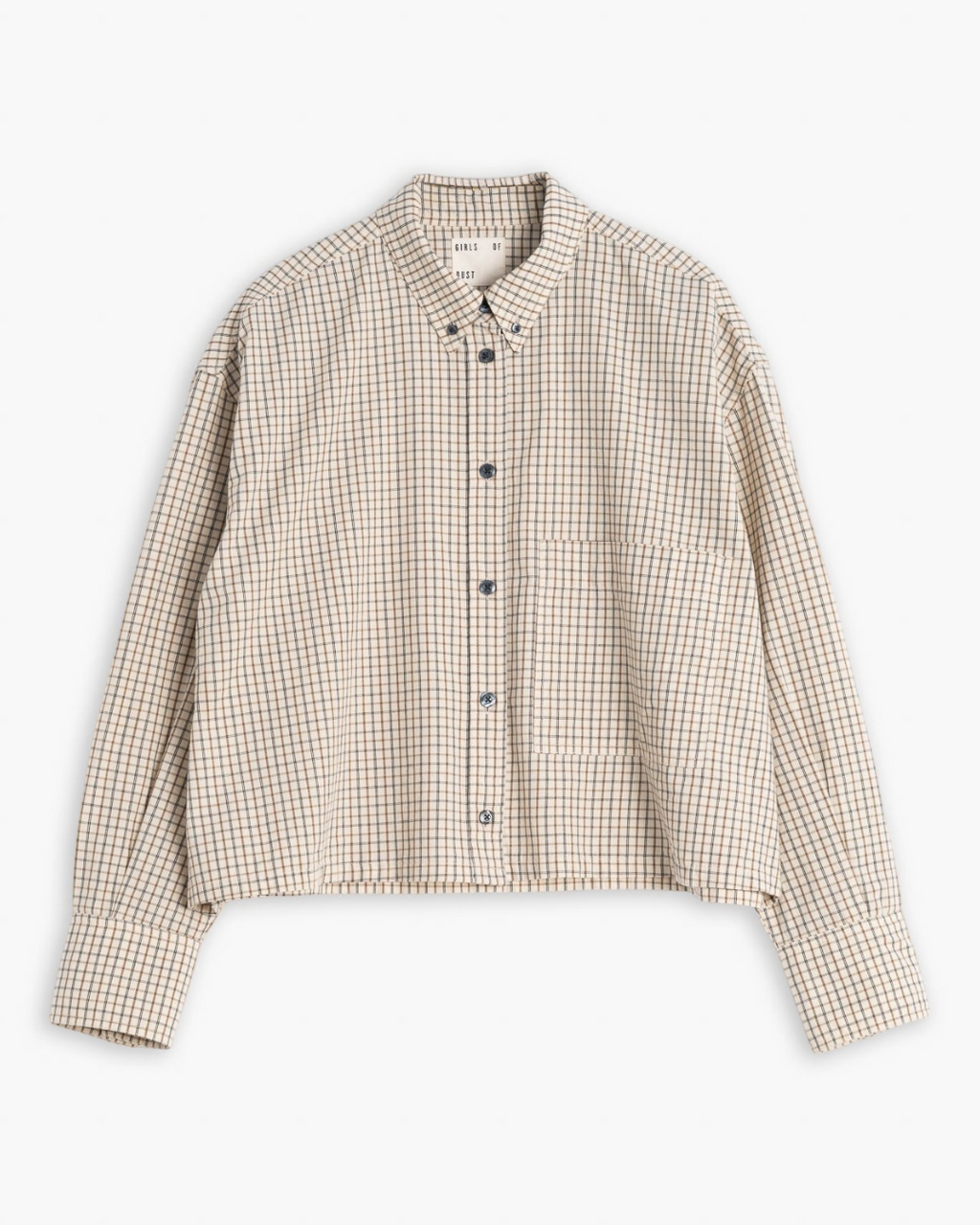 Chemise courte Merci Paris Girls Of Dust en coton à carreaux wheat avec poche poitrine asymétrique et boutons corozo