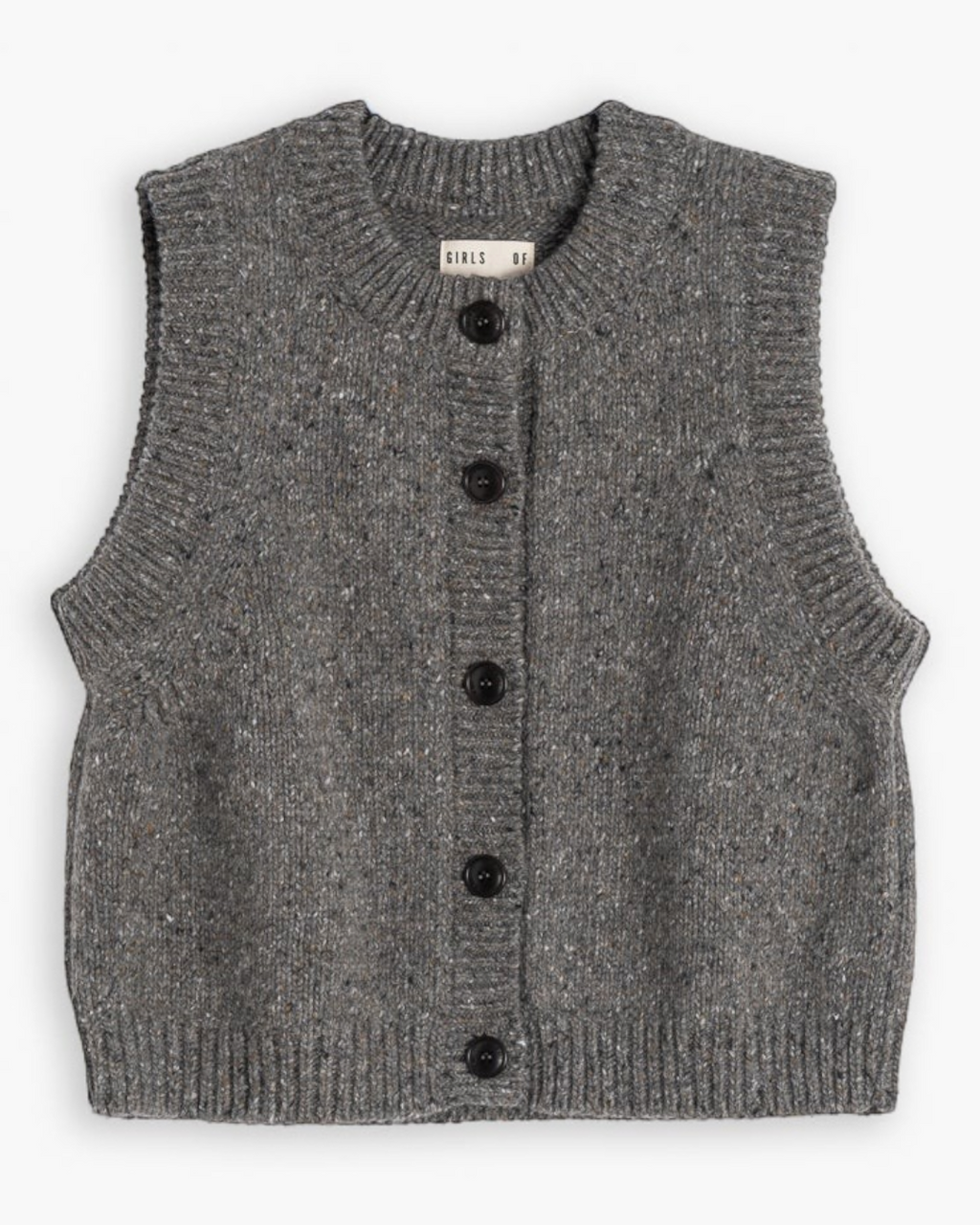 Gilet sans manches Merci Paris Girls Of Dust en laine grise mouchetée avec fermeture boutonnée