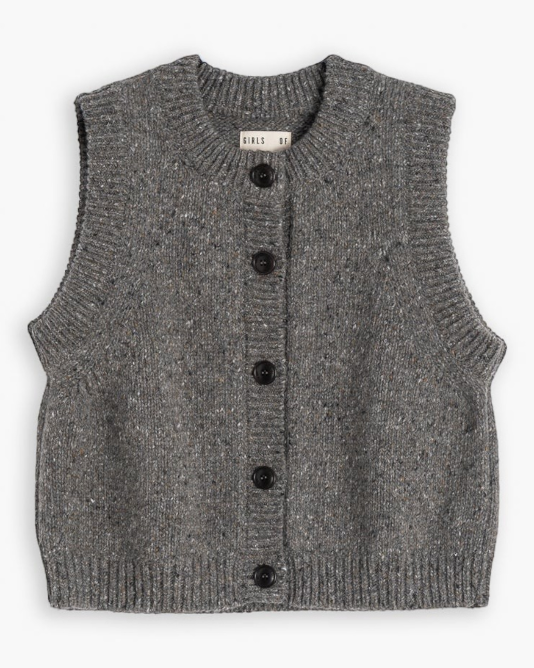 Gilet sans manches Merci Paris Girls Of Dust en laine grise mouchetée avec fermeture boutonnée