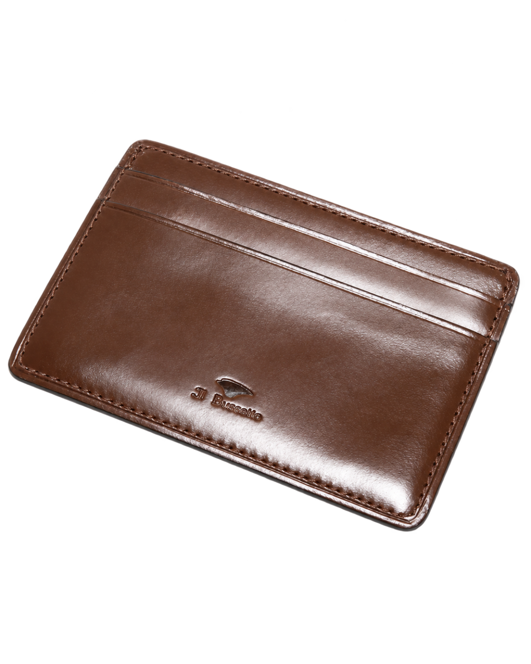 Porte-cartes slim Merci Paris Il Bussetto en cuir marron foncé à tannage végétal avec logo embossé