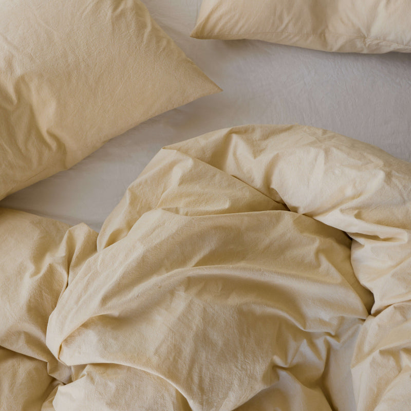 Housse de couette en percale de coton - Rayures Jaune Aurore
