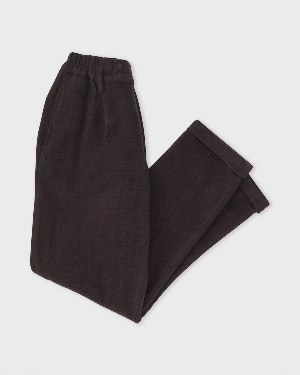 Pantalon Camp Merci Paris par Colbo en laine et cachemire prune foncé avec taille élastiquée et coupe droite