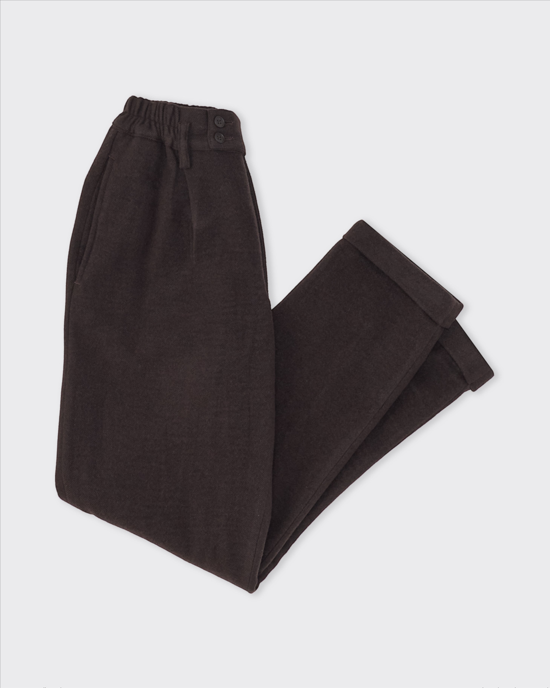Pantalon Camp Merci Paris par Colbo en laine et cachemire prune foncé avec taille élastiquée et coupe droite
