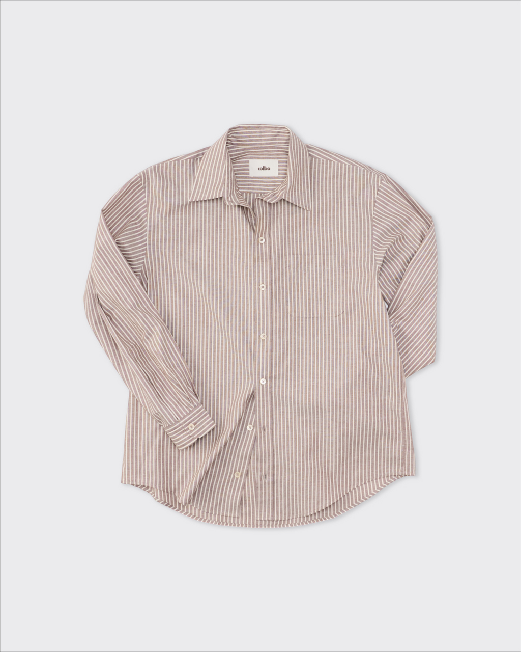 Chemise Merci Paris Colbo à fines rayures marron en coton japonais avec col pointu et boutons en nacre
