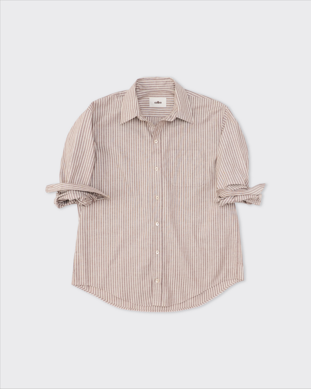 Chemise Merci Paris Colbo à fines rayures marron en coton japonais avec col pointu et poche poitrine