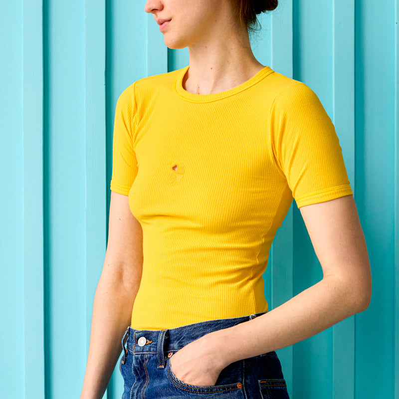 Baserange x Merci  - T-Shirt Tower Tréfle Cœur - Jaune
