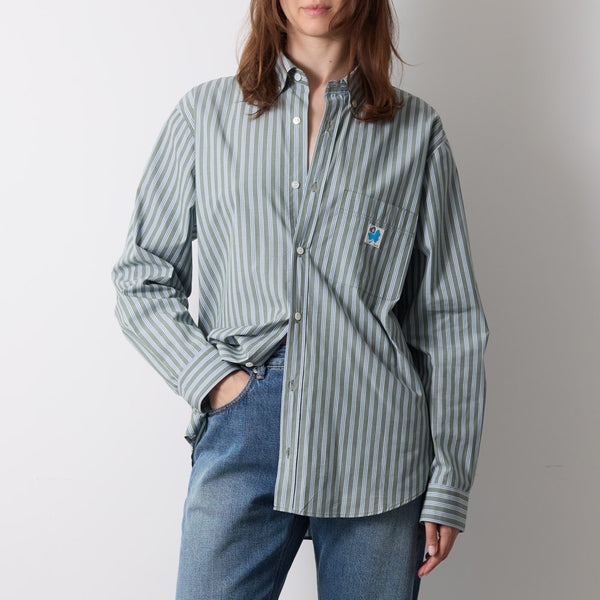 Merci - Chemise Sacha - Rayures Olive & Bleu