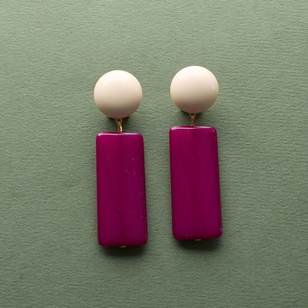 Lorena Taddei - Boucles d'oreilles Rettangoli - Bordeaux / Cream