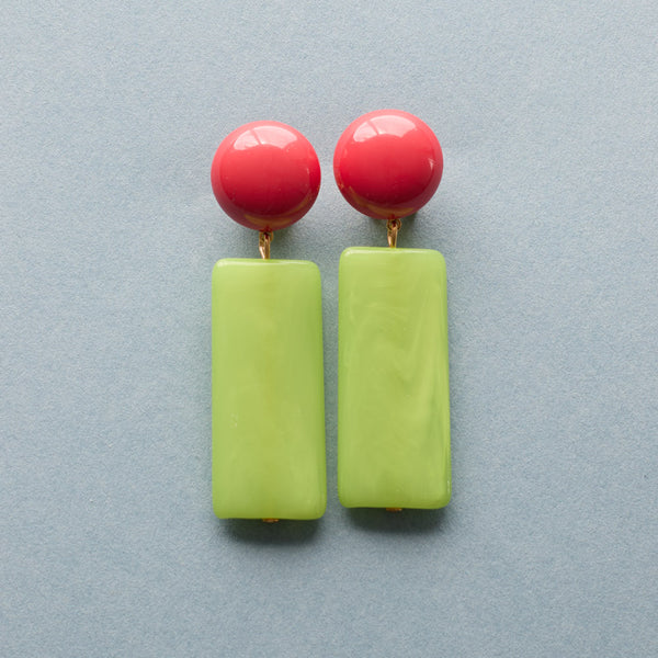 Lorena Taddei - Boucles d'oreilles Rettangoli - Green / Light Red