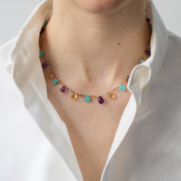 Ivarene x Merci - Collier - Citrine, Amazonite & Améthyste