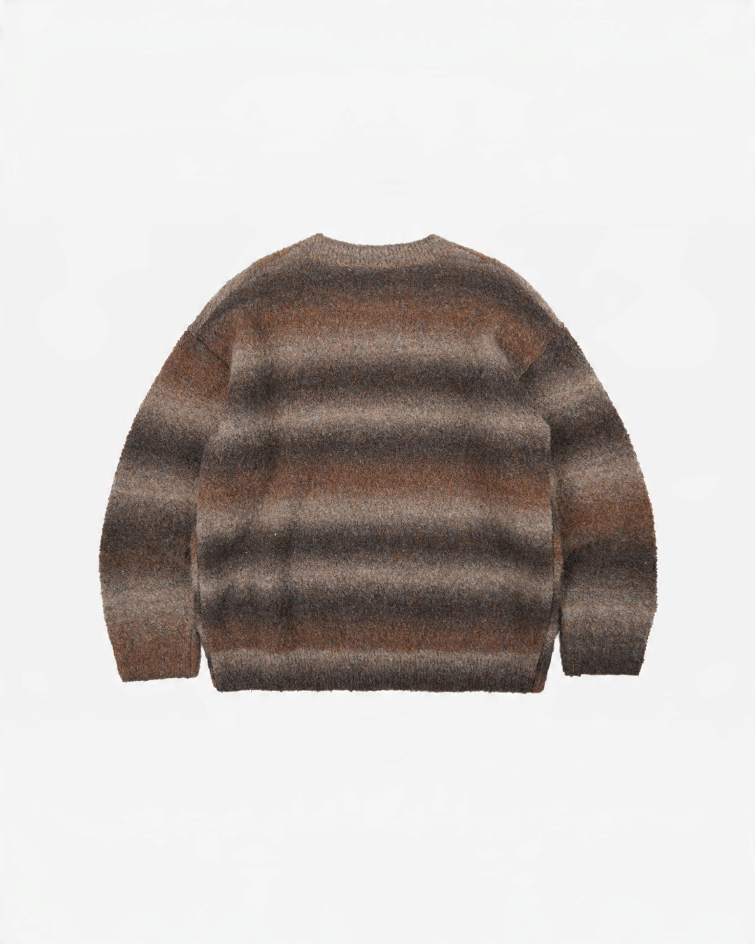 Pull rayé Frizmworks marron en maille bouclée douce avec un effet dégradé naturel, disponible chez Merci Paris