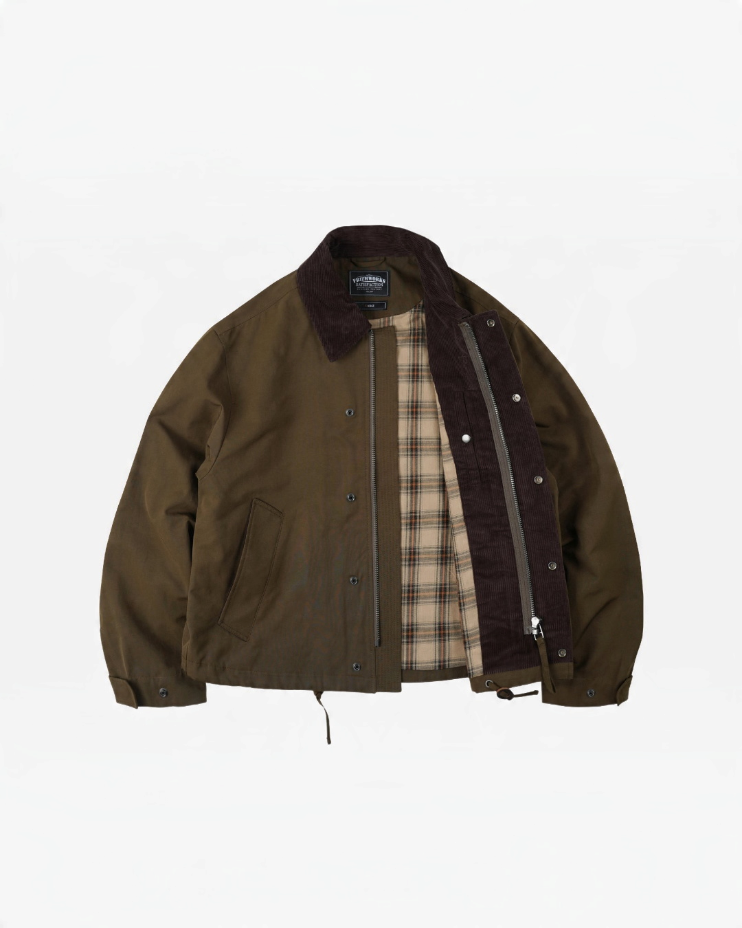 Veste de chasse Merci Paris Frizmworks marron en coton et nylon avec col en velours côtelé et doublure à carreaux