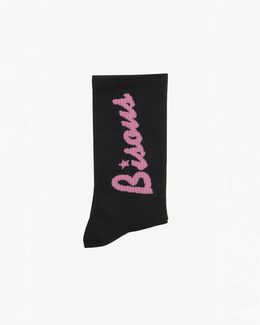Chaussettes Merci Paris Bisous Skateboard noires en coton avec inscription rose contrastante sur le côté