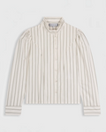 Chemise Iza Merci Paris en coton blanc à fines rayures kaki avec col mao et épaules bouffantes