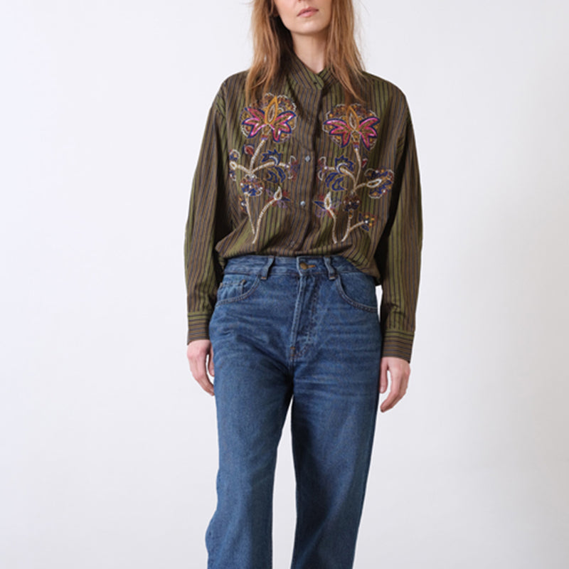 V de Vinster - Blouse rayée à fleurs Billie - Kaki