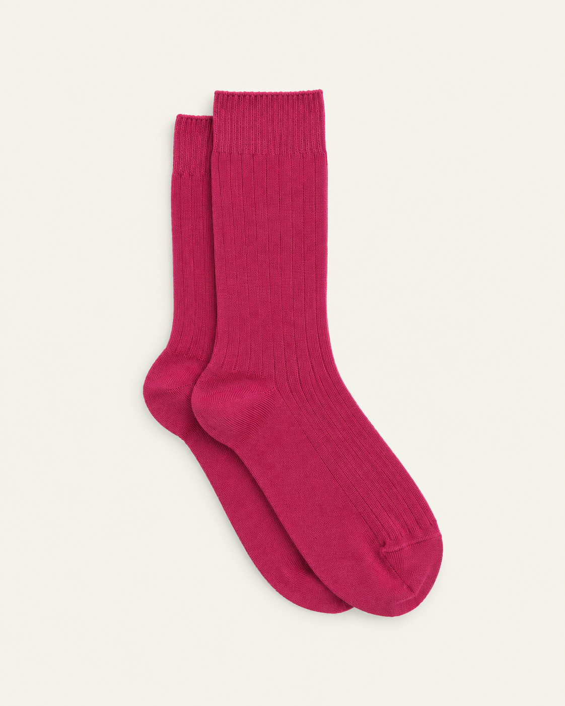 Baserange - Chaussettes Mi-Hautes Côtelées - Rose Ovid — paire en packshot sur fond écru