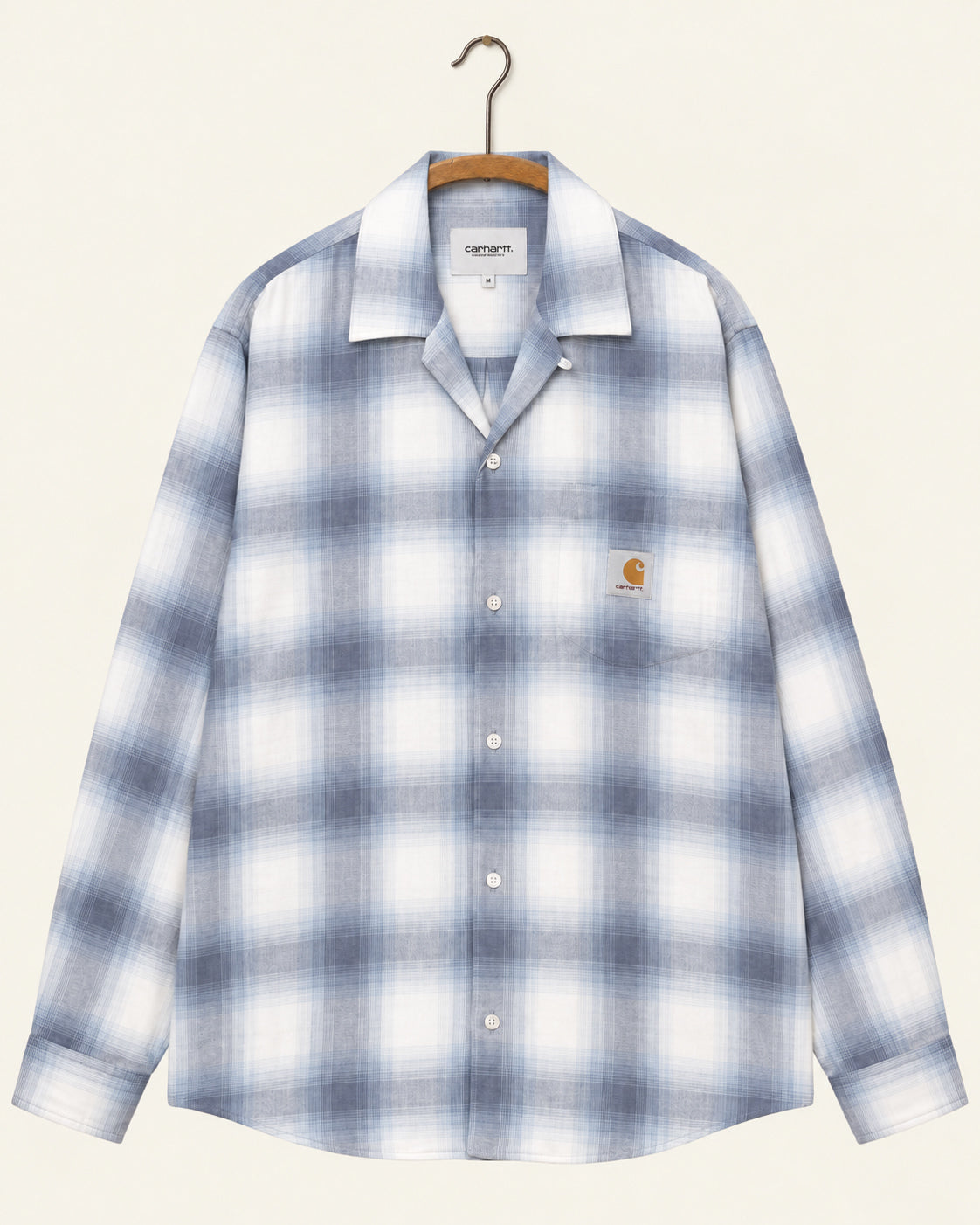 Carhartt Wip - Chemise Ls Tyers - Shady Blue Check, vue de face sur cintre