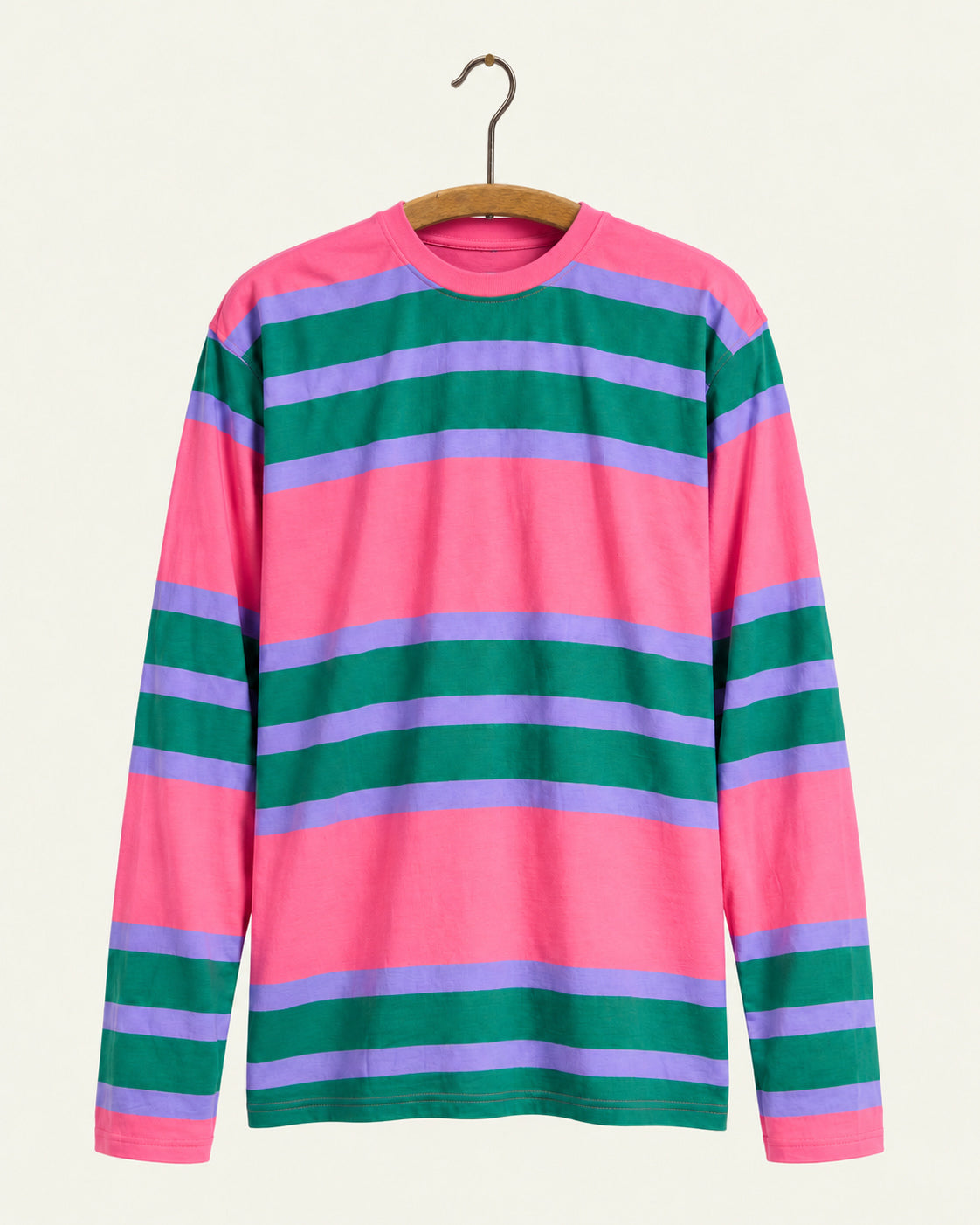 Bisous Skateboard - T-shirt LS Exotic Stripes - Rose, vue de face sur cintre