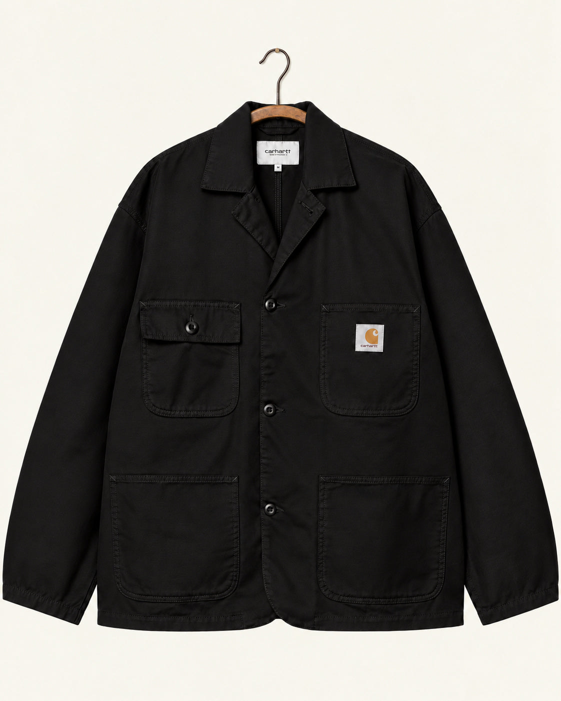 Carhartt Wip - Veste Blazer Brader - Black Rinsed, vue de face sur cintre