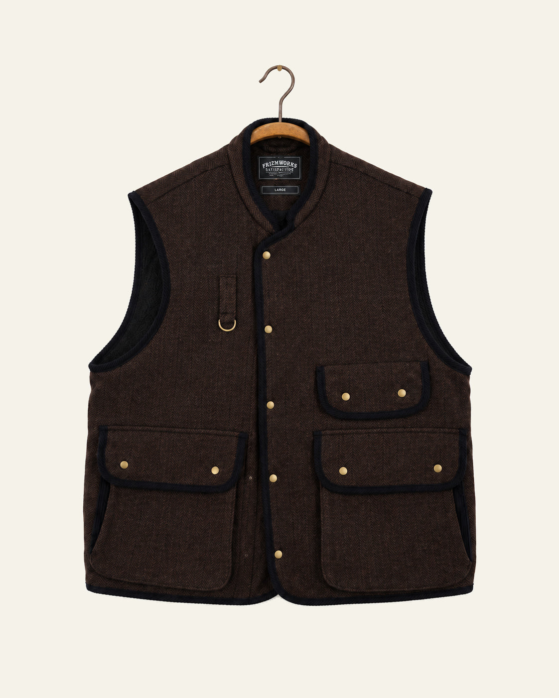 Frizmworks - Gilet De Chasse En Laine Chevrons - Marron, vue de face sur cintre