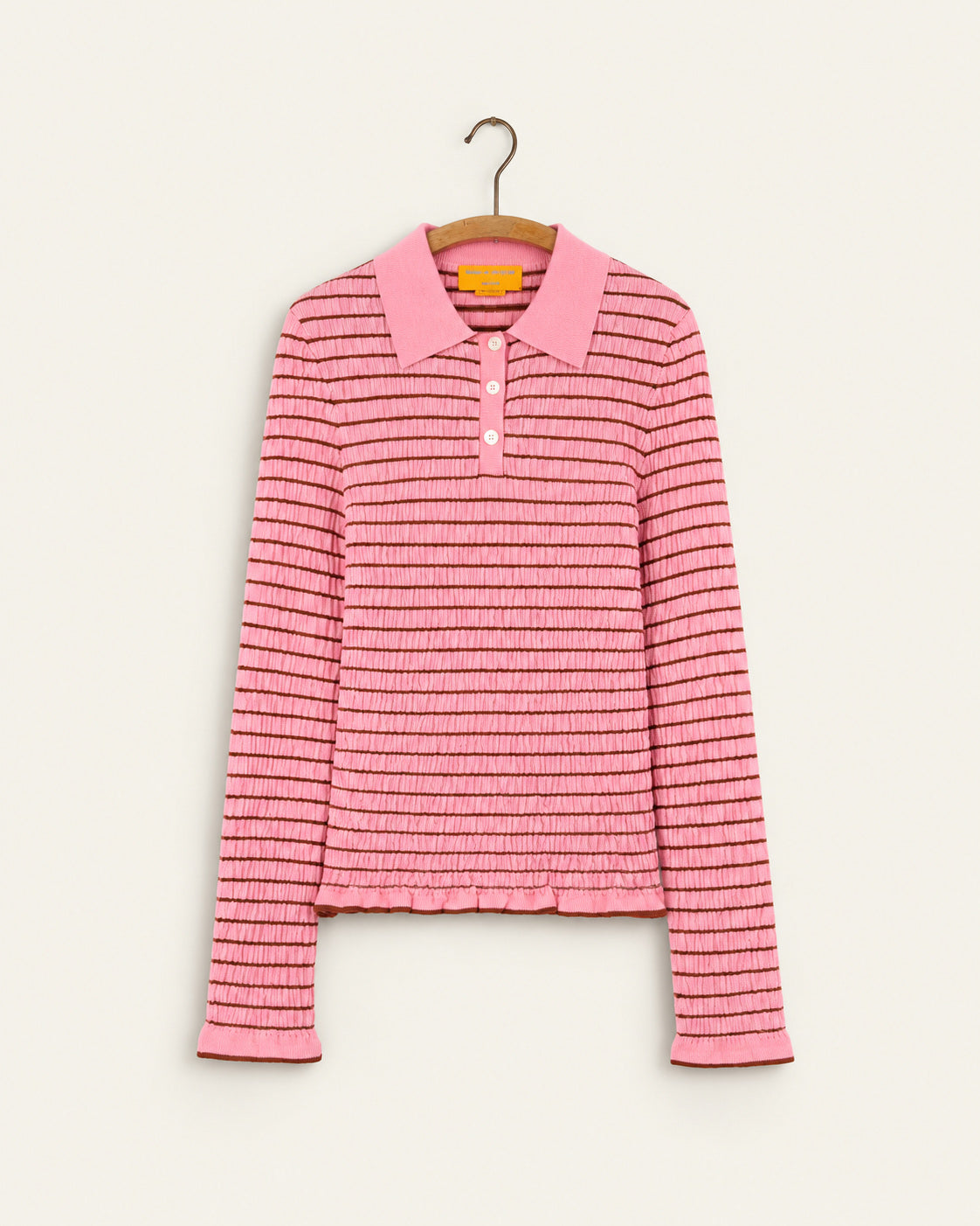 Guest In Residence - Polo Smocked Shrunken - Sprinkle & Burnt Sienna - vue sur cintre