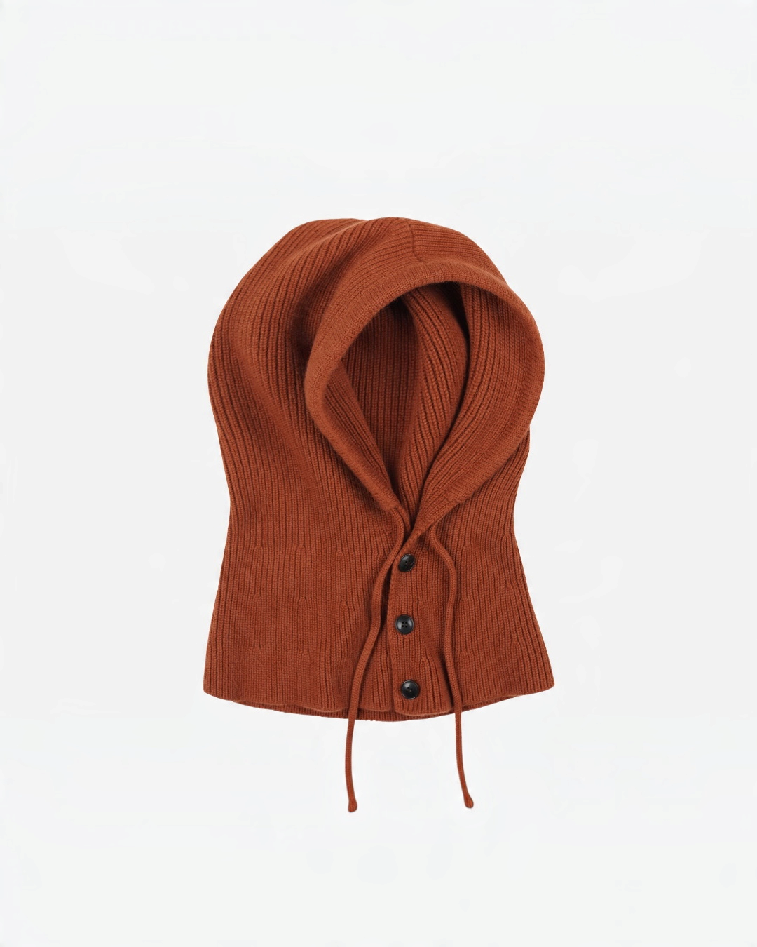 Cagoule Merci Paris Frizmworks en laine mérinos brique avec boutons et cordon de serrage