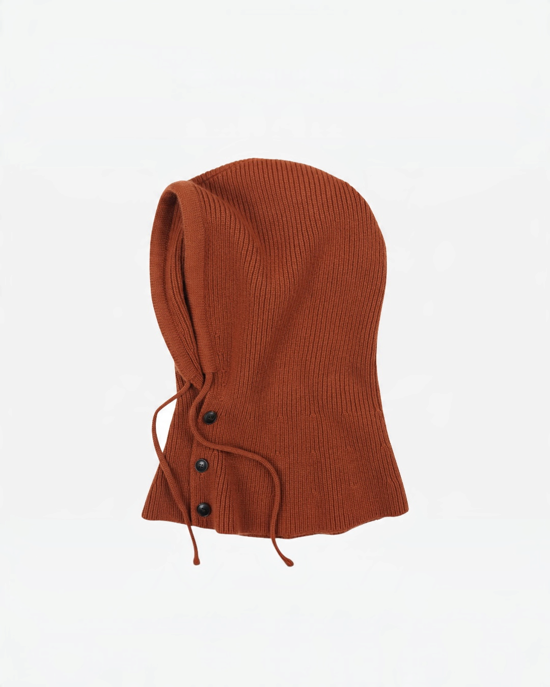 Cagoule Merci Paris Frizmworks en laine mérinos brique avec boutons et cordon de serrage pour l'hiver