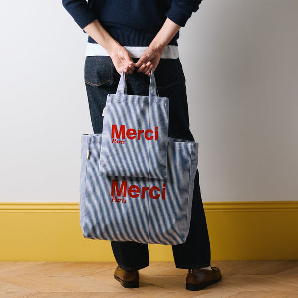 Merci - Tote Bag en Coton Hickory - Bleu rayé