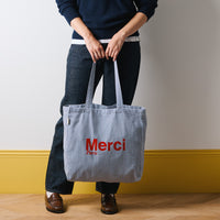 Merci - Tote Bag en Coton Hickory - Bleu rayé