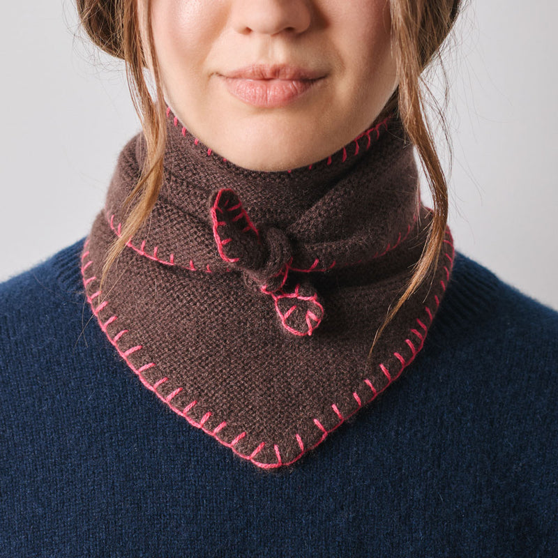 Merci - Bandana en cachemire Martine Bicolore - Marron et Rose