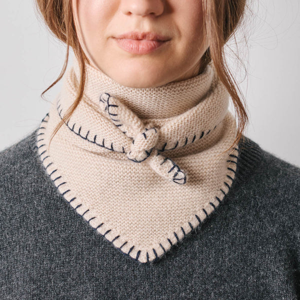 Merci - Bandana en cachemire Martine Bicolore - Blanc et Marine
