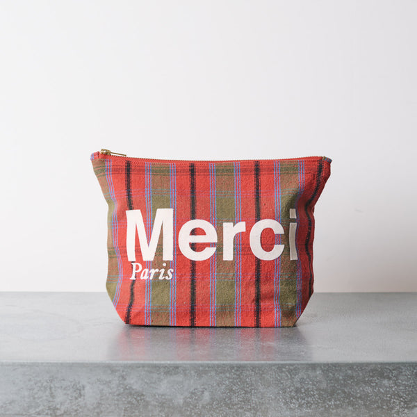 Merci - Pochette en coton -  Rose, Vert & Crème