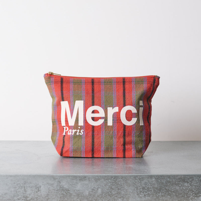 Merci - Pochette en coton -  Rose, Vert & Crème