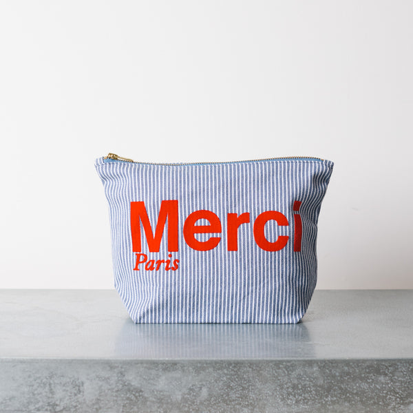 Merci - Pochette en coton Hickory - Bleu rayé