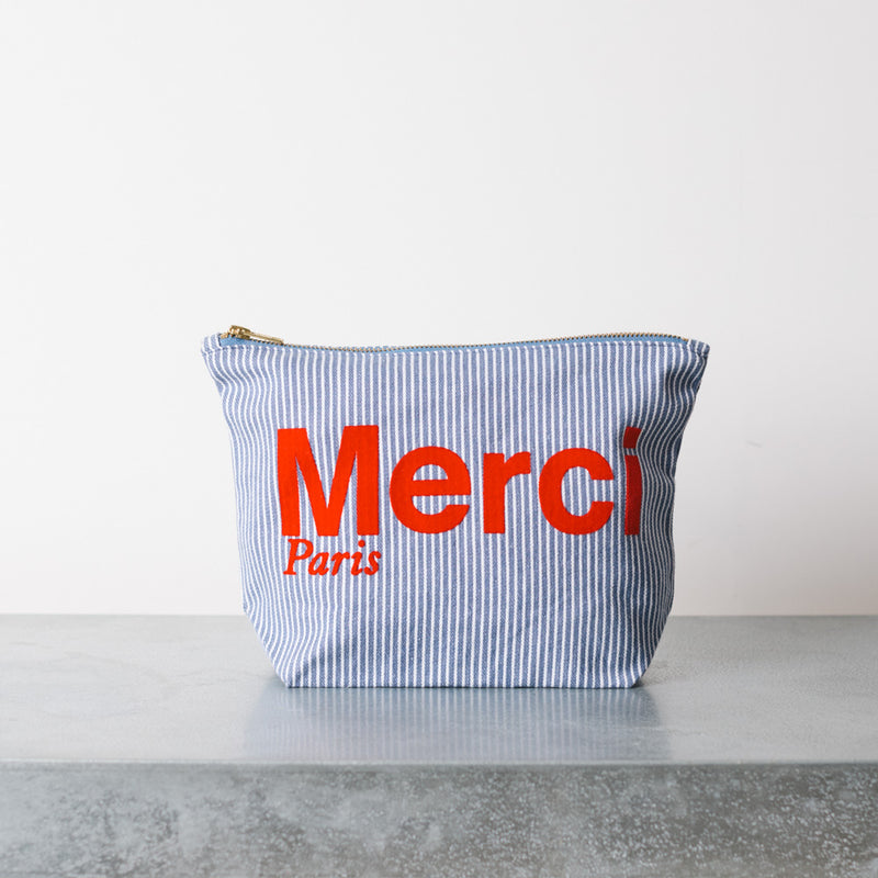 Merci - Pochette en coton Hickory - Bleu rayé