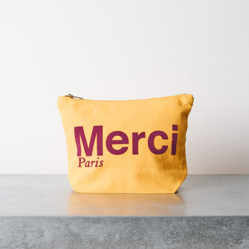 Merci - Pochette en coton - Jaune & Prune